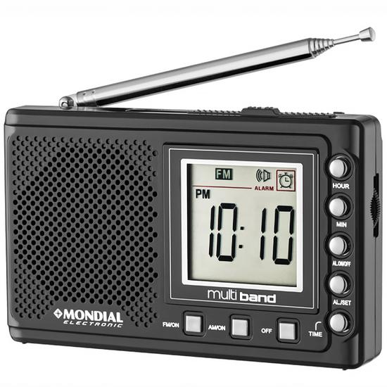 Radio Portatil FM/MW/SW Mondial Multi Band II RP-04 A Pilha - Preto