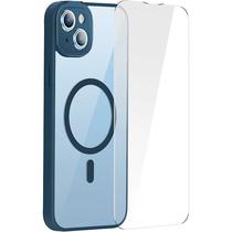 Estojo Protetor + Protetor de Tela Baseus Frame Series para iPhone 14 Magsafe -Azul Marinho/Transparente (ARJT020003)