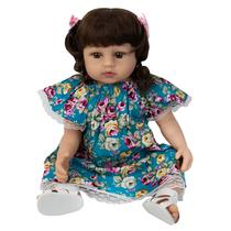 Boneca Baby Reborn V-35 - 55CM - Silicone - Vestido Desenho Flores