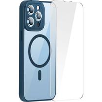 Estojo de Protecao + Protetor de Tela Baseus Frame Series para iPhone 14 Pro Magsafe - Azul Marinho/Transparente (ARJT020103)