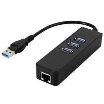 Hub USB 3.0 3 Portas / USB 3.0 / RJ-45 - Preto