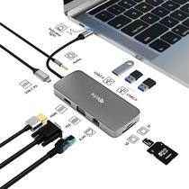 Hub Adaptador Multiporta 4LIFE FLBL10V USB-C / 10 Em 1 / USB-C PD 100W / USB 3.0 / USB 2.0 *2 / HDMI / RJ45 / VGA / SD / TF / 3.5MM Audio - Cinza