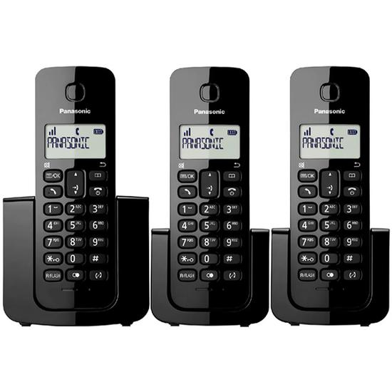 Telefone Sem Fio Panasonic KX-TGB113LAB - 3 Bases - com Bina - Bivolt - Preto