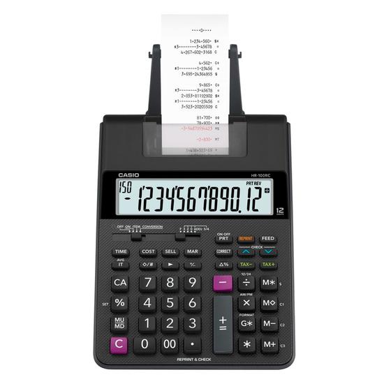Calculadora com Impressao Casio HR-100RC 12 Digitos Bivolt - Preto (Caixa Danificada)