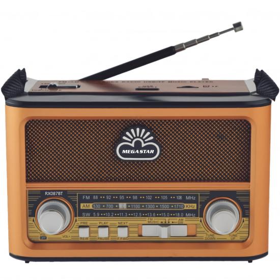 Radio Portatil Mega Star RX087BT AM/FM Bluetooth - Dourado/Wood