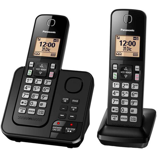 Telefone Sem Fio Panasonic KX-TGC362LAB com Identificador de Chamadas (2 Unidades) - Preto (Caixa Feia)