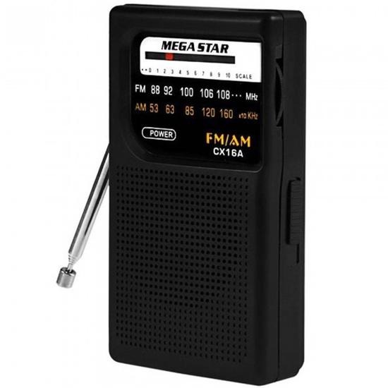 Radio Portatil Megastar CX16A AM/FM A Pilha - Preto