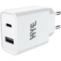Carregador Hye HYEC9 p/USB-C+USB 20W Bivolt Branco