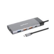Hub Adaptador Multiporta Manhattan 130714 / USB-C / 10 Em 1 / USB-C 3.2 / USB-C / USB-A 3.2 X5 / HDMI X2 / RJ45 - Cinza