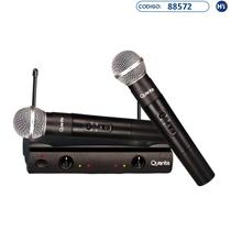 Microfone Sem Fio Quanta QTMIC103 com 2 Microfones Bivolt - Preto