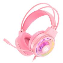 Fone de Ouvido com Fio RGB Batxellent H81 Ajustavel para Jogos com Cancelamento de Ruido com Microfone para PC, Laptop, Celular - Pink