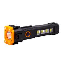 Lanterna Tatico Indestrutivel LED 3W Torch LL-104 / 4 Em 1 / Martelo / Magnetico/ Carregador Portatil / com Ferramenta de Escape / Rompe Vidros / Recarregavel - Preto/ Laranja