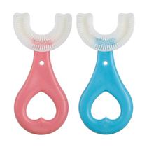 Escova de Dentes de Silicone Infantil Formato Em U 360O - Cores: Azul Ou Rosa