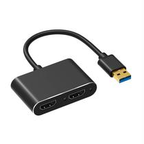 Cabo Adaptador USB 3.0 para 2 HDMI Femea 2K - Preto