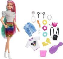 Boneca Barbie Leopard Rainbow Hair Mattel - GRN80-GRN81 (14 Pecas)