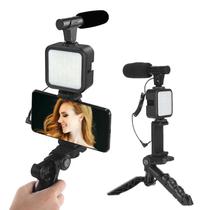 Kit para Gravacao de Video Video-Making Kit AY-49C com Suporte para Smartphone, Tripe, Microfone e LED - Preto