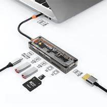 Hub Adaptador Multiporta 4LIFE FL6H USB-C / 6 Em 1 / USB-C PD 100W + Data 2.0 / USB 3.0 / USB 2.0 / SD / TF / HDMI - Transparente/ Preto
