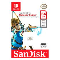 Cartao de Memoria Micro SD Sandisk Nintendo Switch 64GB 100MBS - SDSQXAT-064G-GNCZN