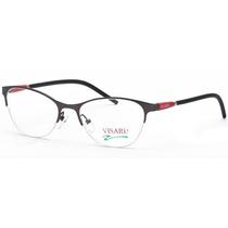 Oculos de Grau Visard HQ08-45 Feminino, Tamanho 51-18-142 C3A-4 - Cinza, Vermelho e Preto