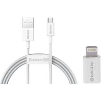 Cabo USB-A para Micro USB Baseus Superior 2A CAMYS-02 + Adaptador Mox Micro USB MO-PL01 para Lightning - Branco 1 Metro