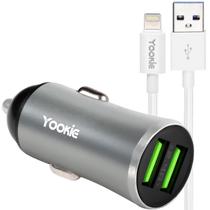 Carregador Veicular Yookie PC1 / 12W / 2X USB-A + Cabo USB-A/Lightning - Silver
