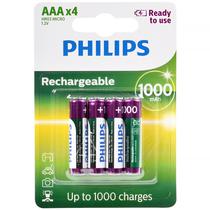 Pilha Recarregavel AAA Philips R03B4RTU10 de 1.000 Mah 1.2V - 4 Unidades