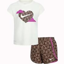 Conjunto Nike Infantil Feminino Sweet Swoosh 6X - Branco/Marrom 36L828-X2O