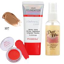 Kit Maquiagem Phoera com Blush Cream/Spray Fixador Dew Me/Base Natural Look - (3 Pecas)