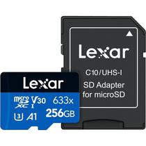 Cartao de Memoria Lexar 633X Blue Series - 256GB - Micro SD com Adaptador - 100MB/s