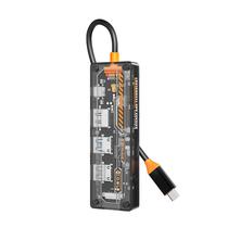 Hub Adaptador Multiporta 4LIFE FL6V USB-C / 6 Em 1 / USB-C PD 100W / HDMI / USB 3.0 / USB 2.0 / VGA / Audio 3.5MM - Transparente/ Preto