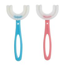 Escova de Dentes de Silicone Infantil Formato Em U 360O Grande - Cores: Azul Ou Rosa