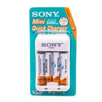Kit de Carregador de Pilhas Sony BCG-C300 Mini Quick Charguer com 4 Pilhas Inclusas Recarregavel 5000MAH 4AAA - Branco