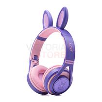 Fone de Ouvido Bluetooth Luo ME-15 com Orelhas de Coelho - Roxo
