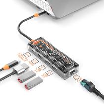 Hub Adaptador Multiporta 4LIFE FL5R USB-C / 5 Em 1 / USB-C PD 100W + Data 2.0 / HDMI / USB 3.0 / USB 2.0 / RJ45 - Transparente/ Preto