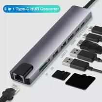 Hab Adaptador USB Type-C 8 En 1 ( 1 RJ45/ 2 USB 3.0 / 2 Type-C 3.1 / 1 HDMI / 2 Leitor Memoria )