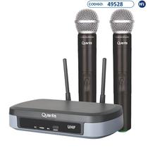 Microfone Sem Fio Quanta QTMWU104 com 2 Microfones Bivolt - Preto/Cinza