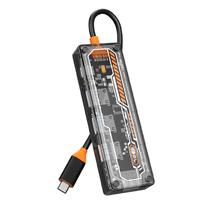 Hub Adaptador Multiporta 4LIFE FL5H USB-C / 5 Em 1 / USB-C PD 100W + Data 2.0 / USB 3.0 / USB 2.0 *2 / HDMI - Transparente/ Preto