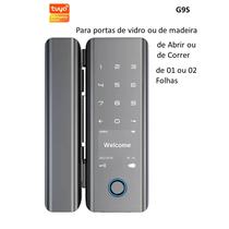 Fechadura Digital G9S Wifi Tuya/USB/Cartao p/Vidro Cinza