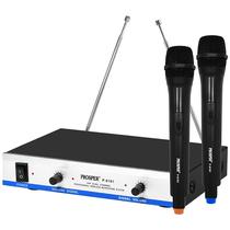 Sistema de Microfone Sem Fio Prosper P-6181 com 2 Microfones 110- 220 V ~ 50/60 HZ - Preto/Prata