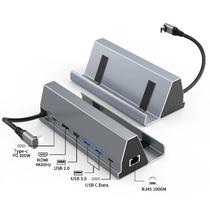 Hub Adaptador Multiporta 4LIFE com Suporte FL107 USB-C / 7 Em 1 / USB-C PD 100W / HDMI / USB 2.0 / USB 3.0 X2 / USB-C Data / RJ45 - Cinza