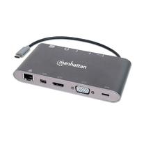 Hub Adaptador Multiporta Manhattan 152808 USB-C 3.2 / 7 Em 1 / HDMI / Mini Displayport / VGA / RJ45 / SD / Micro SD / USB-C / Jack 3.5MM - Cinza