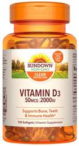 Vitamina D3 Sundown Naturals 50MCG/2000IU (150 Capsulas)