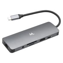 Hub USB Mtek DS-91TC USB-C com 3 Portas USB 3.0 / HDMI / RJ45 Jack 3.5 / SD - Prata