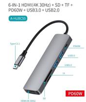 Hub USB-C Sate A-HUBC55 HDMI 4K/ USB3.0/ USB2.0/ USB-C/ SD/ TF 6IN1