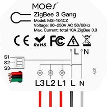 Interruptor Inteligente Moes MS-104CZ 3 Gang Zigbee - Branco